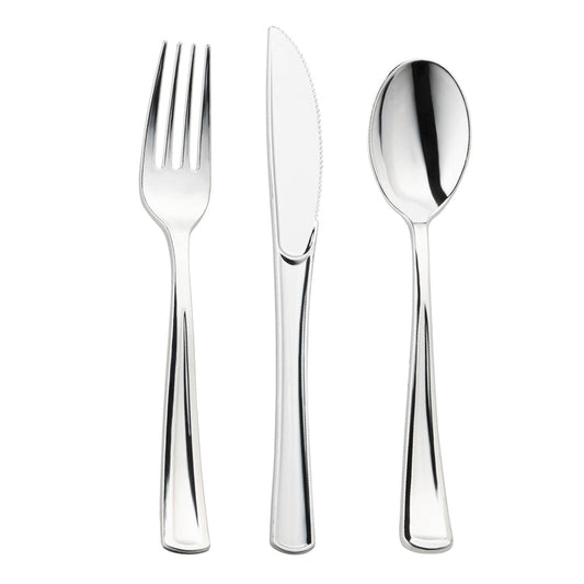 Shiny Metallic Silver Disposable Plastic Cutlery