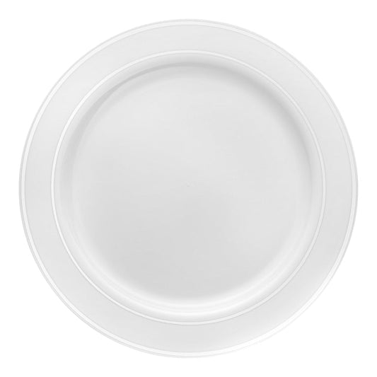 White Plastic Appetizer/Salad Plates with Silver Rim – 7.5"