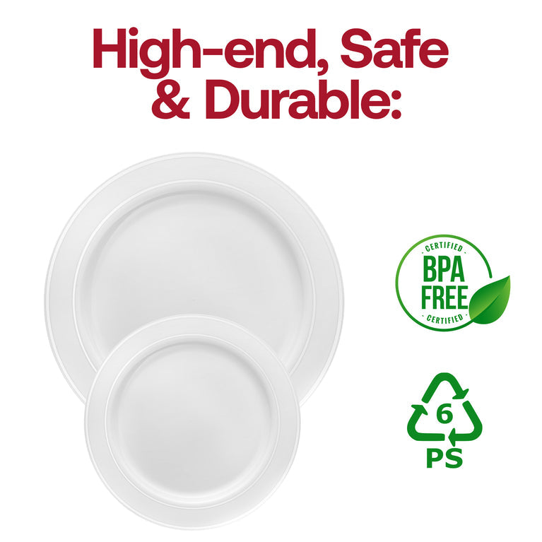 White Plastic Appetizer/Salad Plates with Silver Rim – 6"