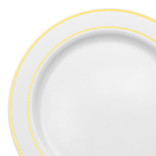 White Plastic Dinner Plates with Gold Rim – 10.25"