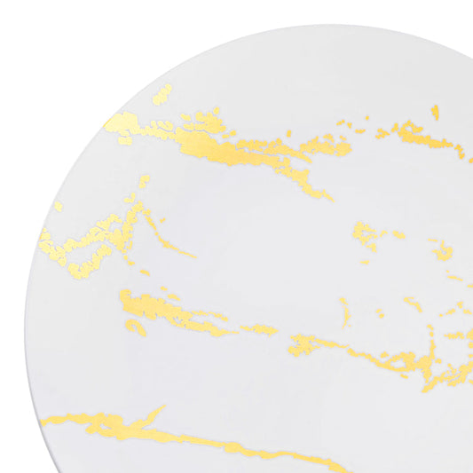 White & Gold Marble Stroke Round Disposable Plastic Plates