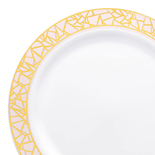 White Plastic Plates with Pink & Gold Mosaic Rim