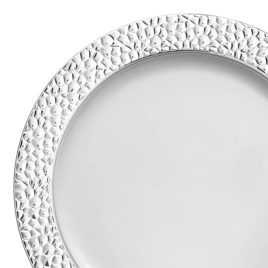 White with Silver Hammered Rim Plastic Plates