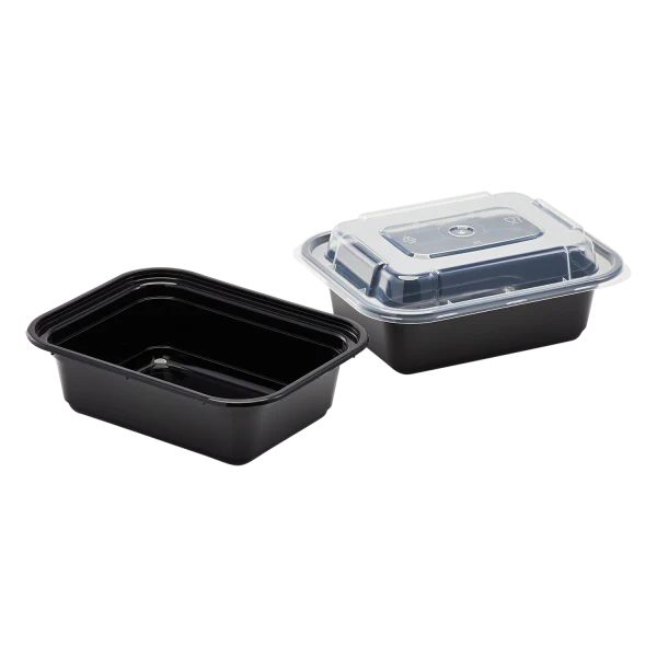 Plastic Microwavable Rectangular Food Containers & Lids, Black